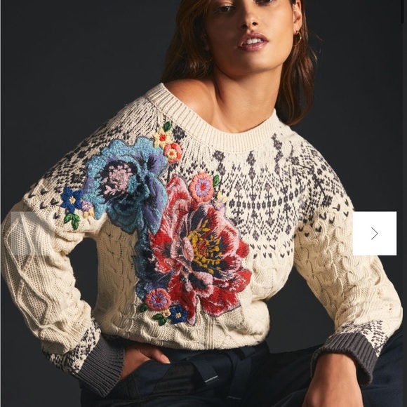 By Anthropologie Cable-Knit Fairisle Sweater - Picture 1 of 14